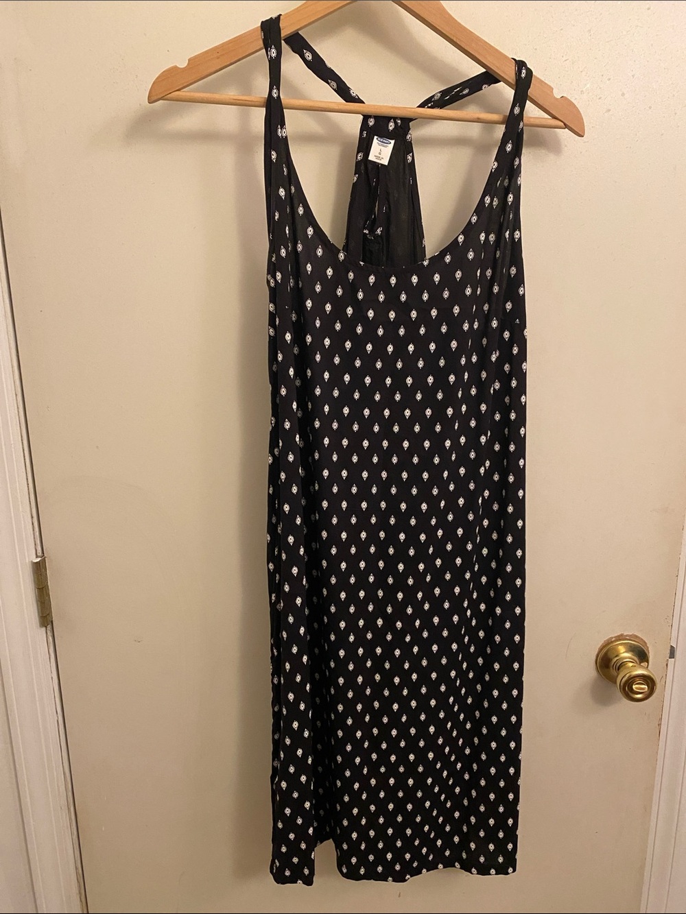 Old Navy Black Sleeveless Midi Dress with White Diamond Print